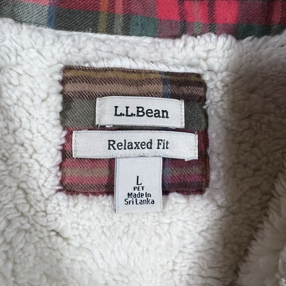 LL Bean Plaid Sherpa Lined Flannel Shirt Jacket Shacket Relaxed Women's Large - Picture 7 of 10